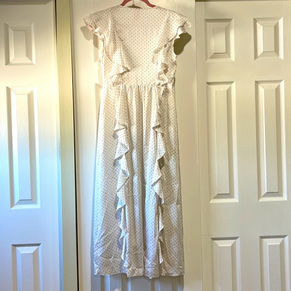 BNWT VICTORIA’S SECRET SILKY SATIN IVORY RUFFLED BLACK POLKA DOT ROBE - Picture 5 of 9